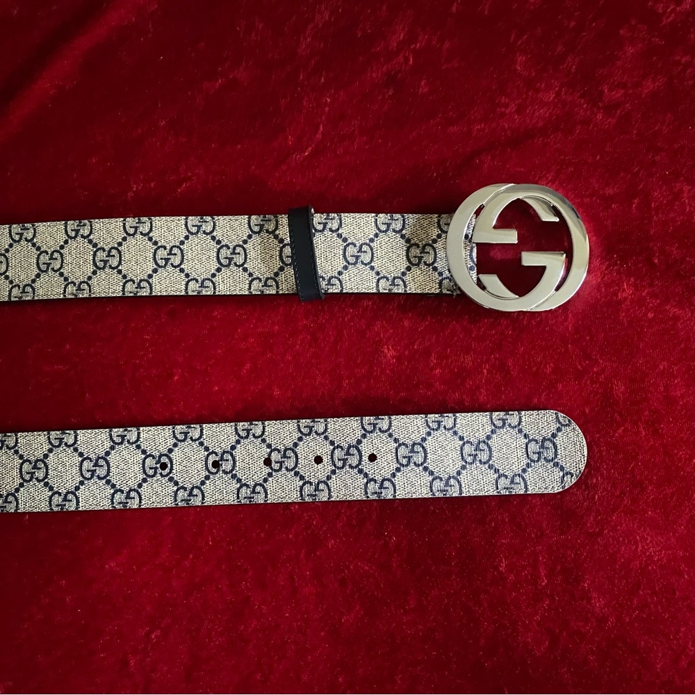 Gucci Supreme Navy Blue GG Monogram Belt Free S/H 95/38